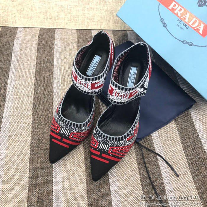 PRADA普拉達 2019早春 T臺走秀 網紅同款 刺繡系列 春夏時尚 高跟尖頭單鞋  ljl1032